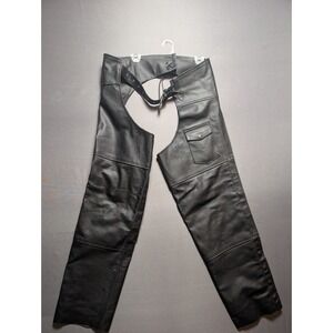 HWK Motorsports Chaps Mens 32 Black Leather Western Cowboy Rugged Performance